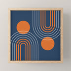 Mid Century Modern Geometric 111 in Navy Blue and Vintage Orange (Rainbow and Sun Abstraction) Mini Art Print Gallery Image 1