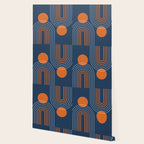 Mid Century Modern Geometric 111 in Navy Blue and Vintage Orange (Rainbow and Sun Abstraction) Wallpaper Gallery Image 2