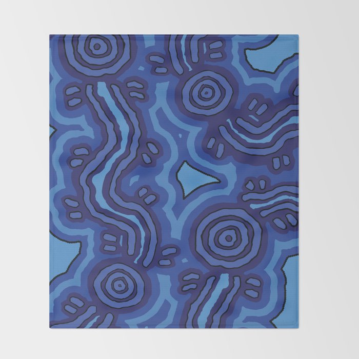 Authentic Aboriginal Art - Blue Campsites Throw Blanket Gallery Image 2