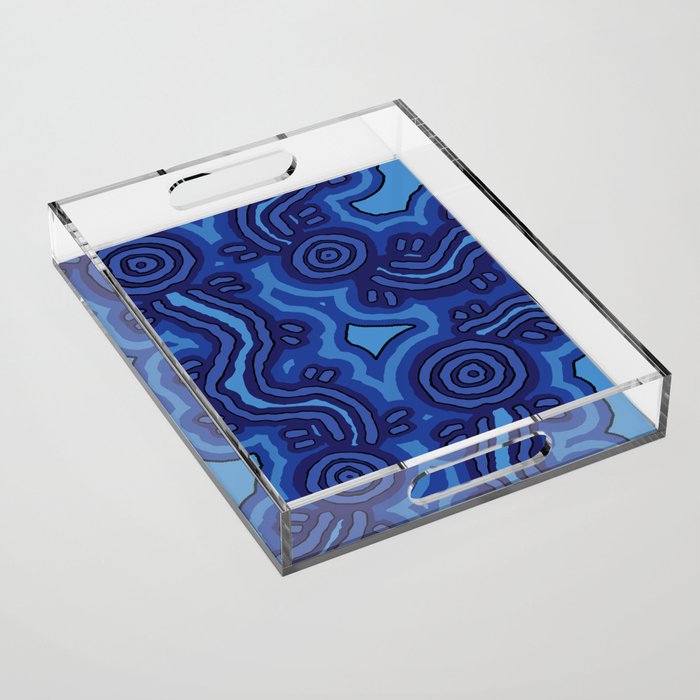 Authentic Aboriginal Art - Blue Campsites Acrylic Tray Gallery Image 1