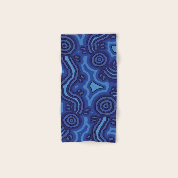 Authentic Aboriginal Art - Blue Campsites Bath Towel Gallery Image 1
