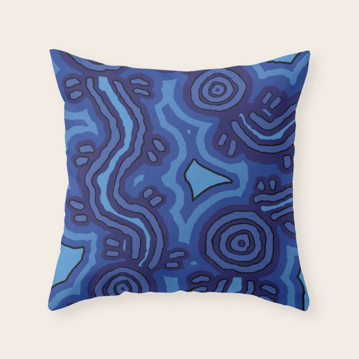 Authentic Aboriginal Art - Blue Campsites Throw Pillow Gallery Image 6