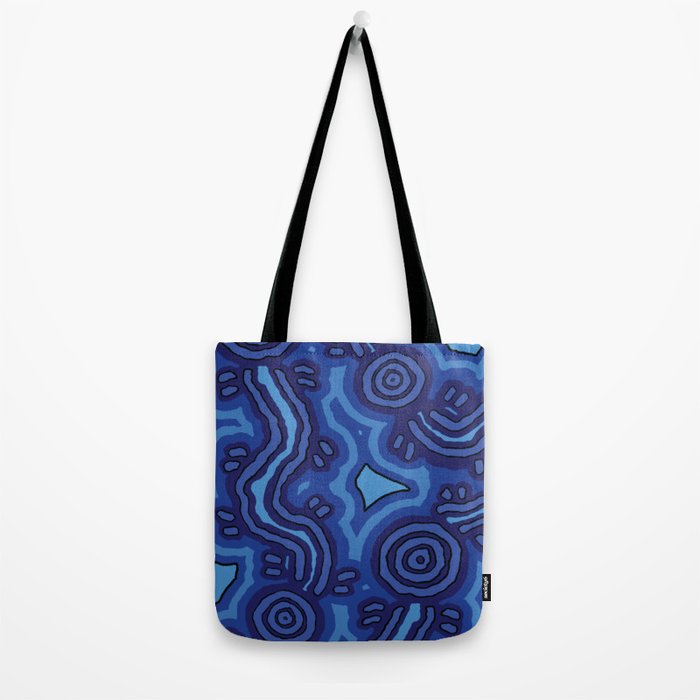 Authentic Aboriginal Art - Blue Campsites Tote Bag Gallery Image 2