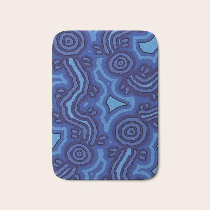 Authentic Aboriginal Art - Blue Campsites Bath Mat Gallery Image 1