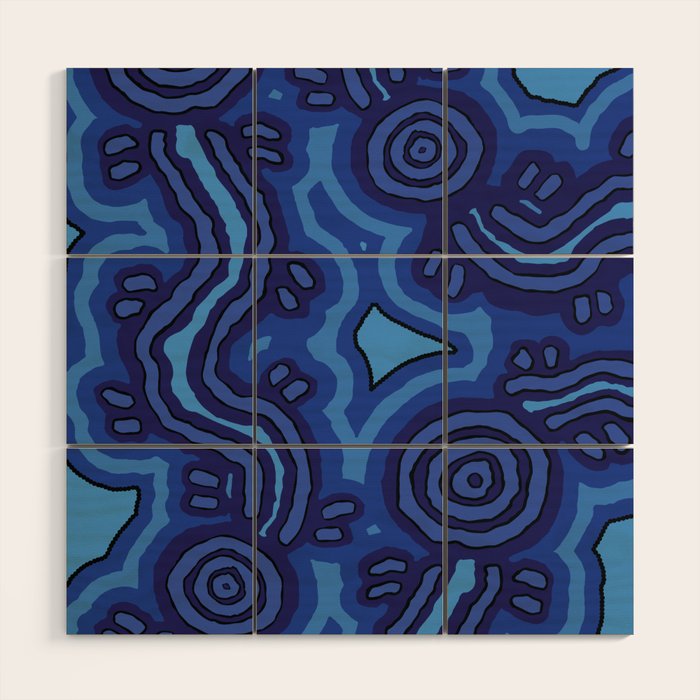 Authentic Aboriginal Art - Blue Campsites Wood Wall Art Gallery Image 1
