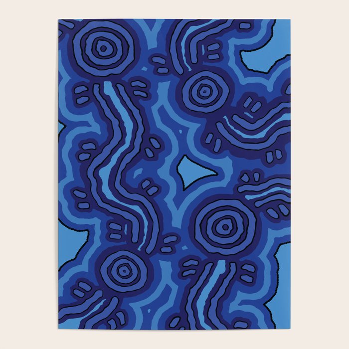 Authentic Aboriginal Art - Blue Campsites Poster Gallery Image 1
