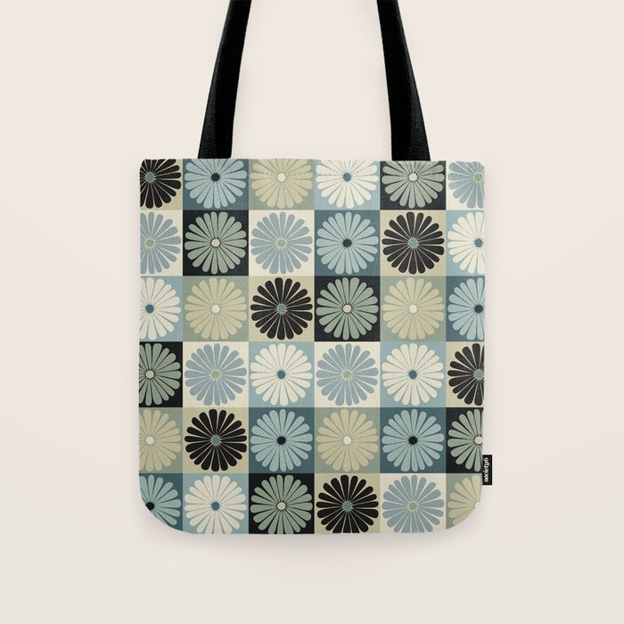 Retro Flowers Check Pattern VI Tote Bag Gallery Image 1