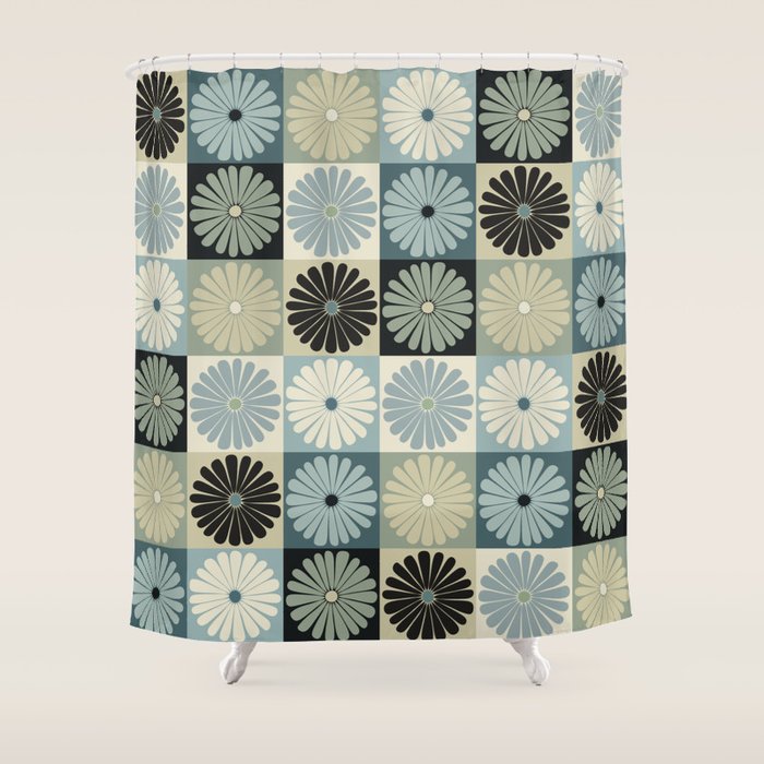 Retro Flowers Check Pattern VI Shower Curtain Gallery Image 1