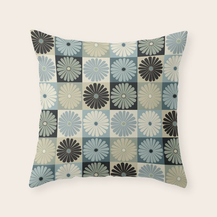 Retro Flowers Check Pattern VI Throw Pillow Gallery Image 1