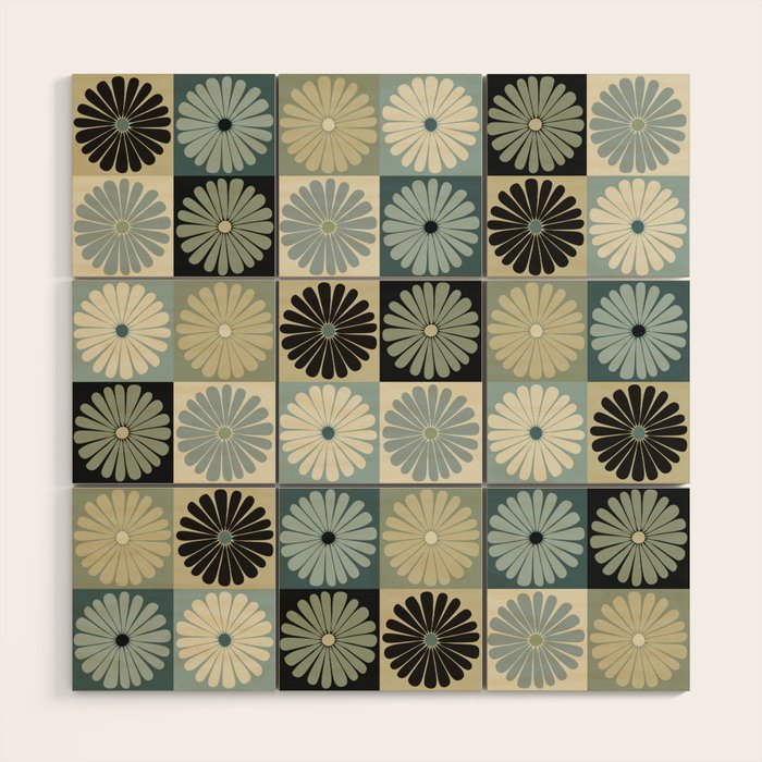 Retro Flowers Check Pattern VI Wood Wall Art Gallery Image 1