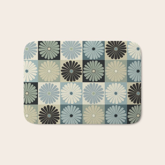 Retro Flowers Check Pattern VI Bath Mat Gallery Image 1