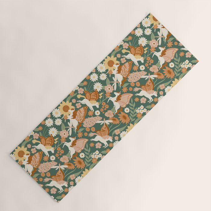 Butterfly Unicorns Frolicking in the Garden - Dark Yoga Mat Gallery Image 1
