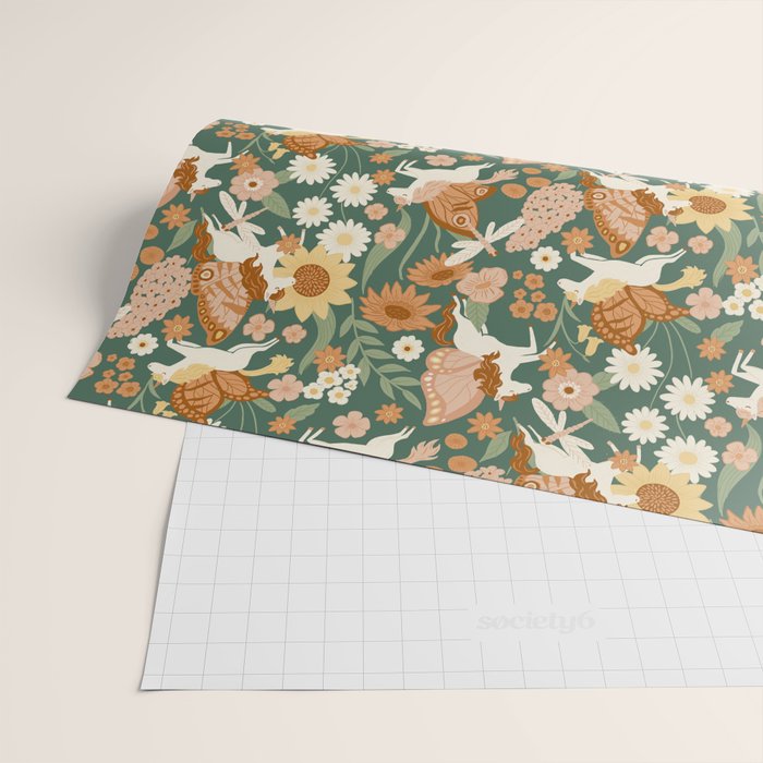 Butterfly Unicorns Frolicking in the Garden - Dark Wrapping Paper Gallery Image 2