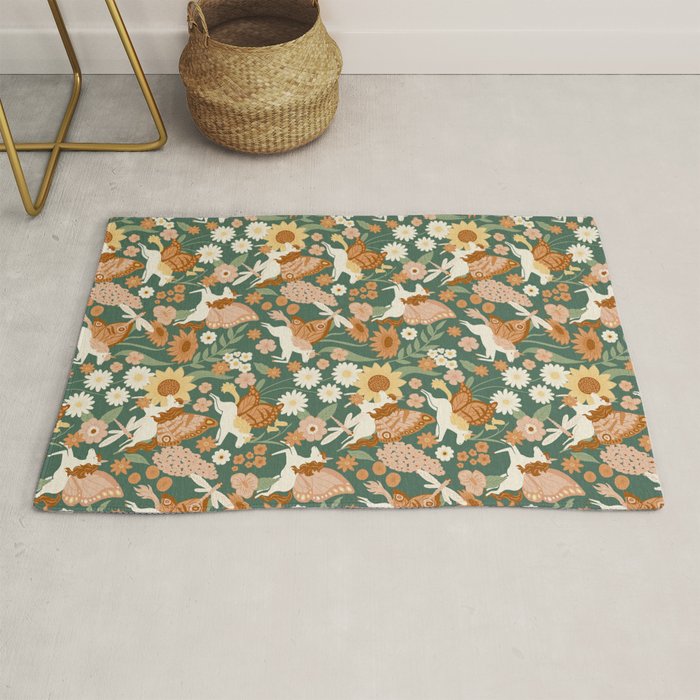 Butterfly Unicorns Frolicking in the Garden - Dark Rug Gallery Image 1