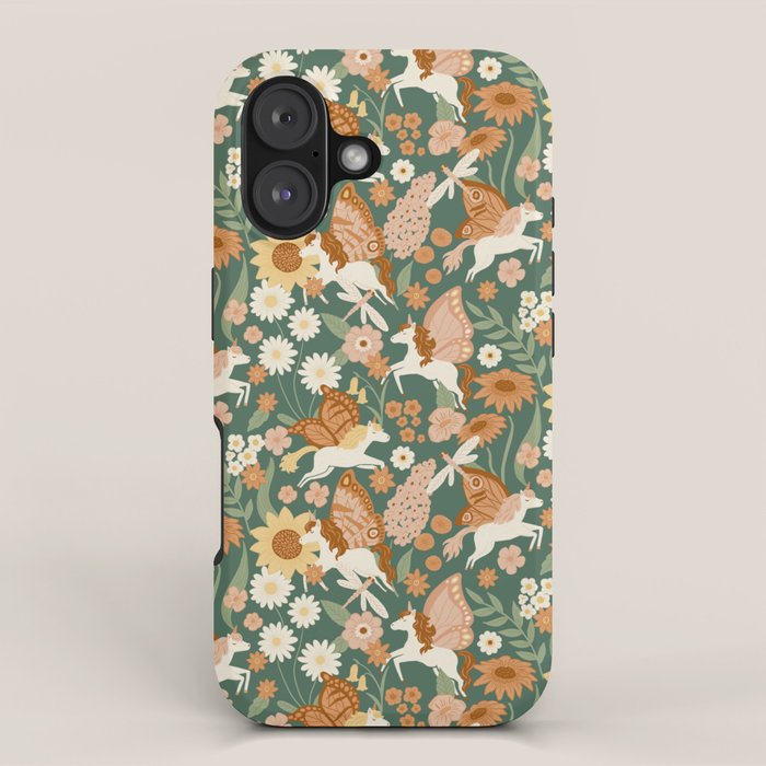 Butterfly Unicorns Frolicking in the Garden - Dark iPhone Case Gallery Image 1