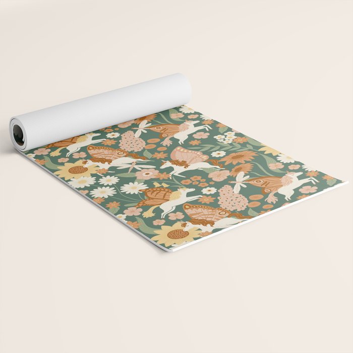 Butterfly Unicorns Frolicking in the Garden - Dark Yoga Mat Gallery Image 2