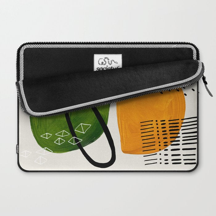 Mid Century Modern Abstract Colorful Art Patterns Olive Green Yellow Ochre Orbit Geometric Objects Laptop Sleeve Gallery Image 2
