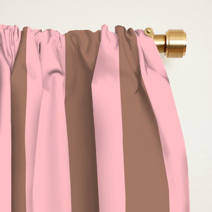 Mocha Brown and Pink Stripes Narrow Vertical Stripe Pattern Window Curtain Gallery Image 2