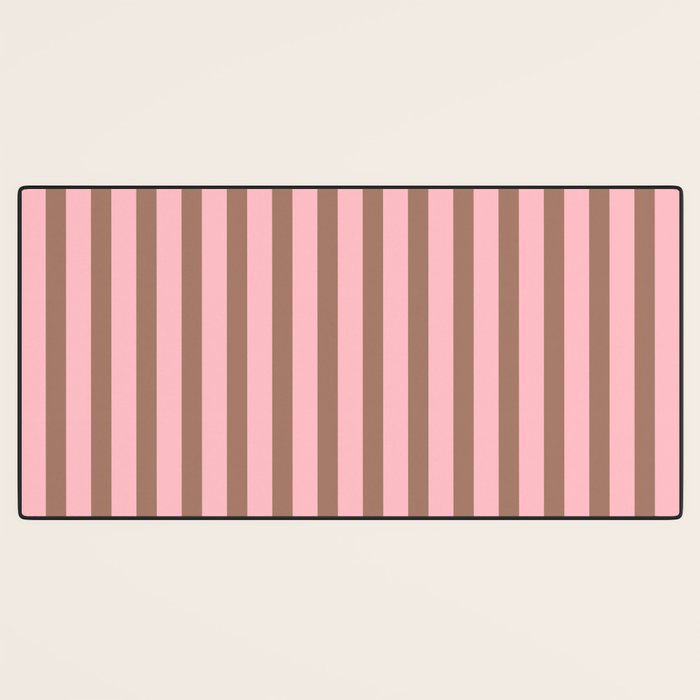 Mocha Brown and Pink Stripes Narrow Vertical Stripe Pattern Desk Mat Gallery Image 3