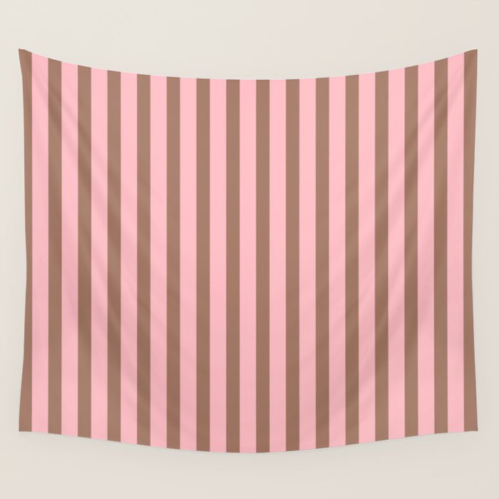 Mocha Brown and Pink Stripes Narrow Vertical Stripe Pattern Wall Tapestry Gallery Image 1