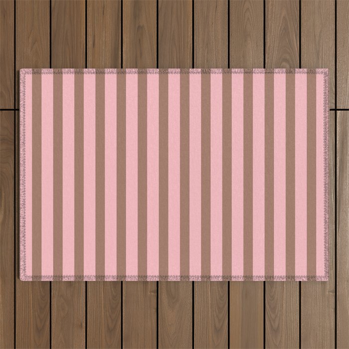 Mocha Brown and Pink Stripes Narrow Vertical Stripe Pattern Outdoor Rug Gallery Image 1