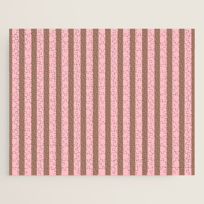 Mocha Brown and Pink Stripes Narrow Vertical Stripe Pattern Jigsaw Puzzle Gallery Image 1