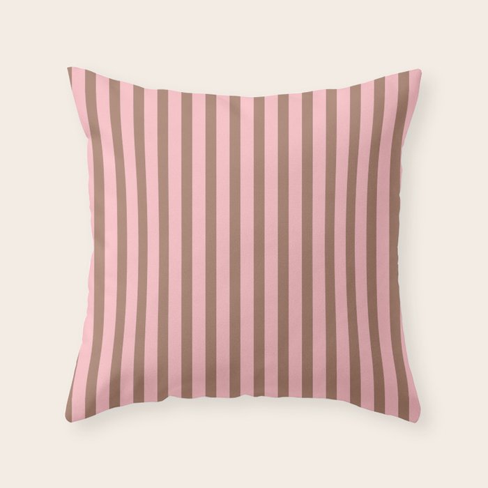 Mocha Brown and Pink Stripes Narrow Vertical Stripe Pattern Throw Pillow Gallery Image 6