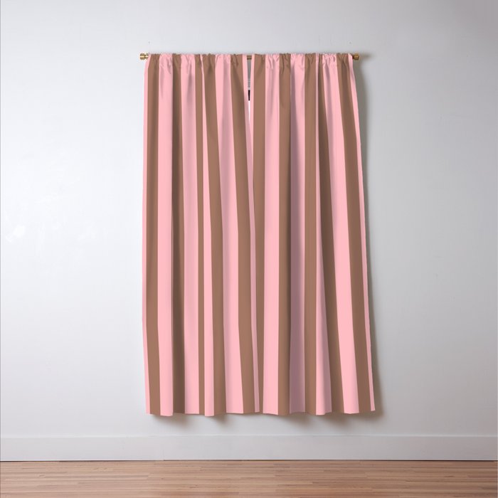 Mocha Brown and Pink Stripes Narrow Vertical Stripe Pattern Window Curtain Gallery Image 3