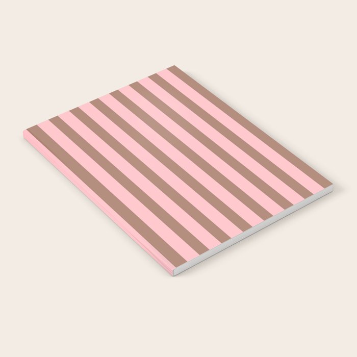 Mocha Brown and Pink Stripes Narrow Vertical Stripe Pattern Notebook Gallery Image 1