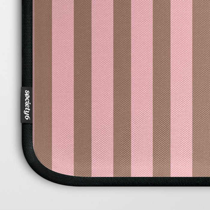 Mocha Brown and Pink Stripes Narrow Vertical Stripe Pattern Laptop Sleeve Gallery Image 3