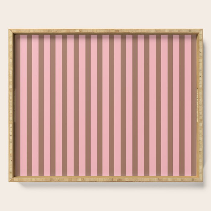 Mocha Brown and Pink Stripes Narrow Vertical Stripe Pattern Serving Tray Gallery Image 1