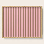Mocha Brown and Pink Stripes Narrow Vertical Stripe Pattern Serving Tray Gallery Image 1