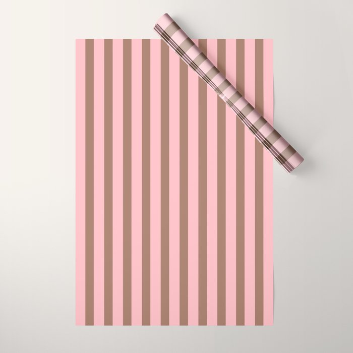 Mocha Brown and Pink Stripes Narrow Vertical Stripe Pattern Wrapping Paper Gallery Image 1