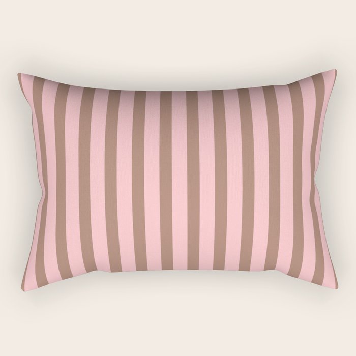 Mocha Brown and Pink Stripes Narrow Vertical Stripe Pattern Rectangular Pillow Gallery Image 1