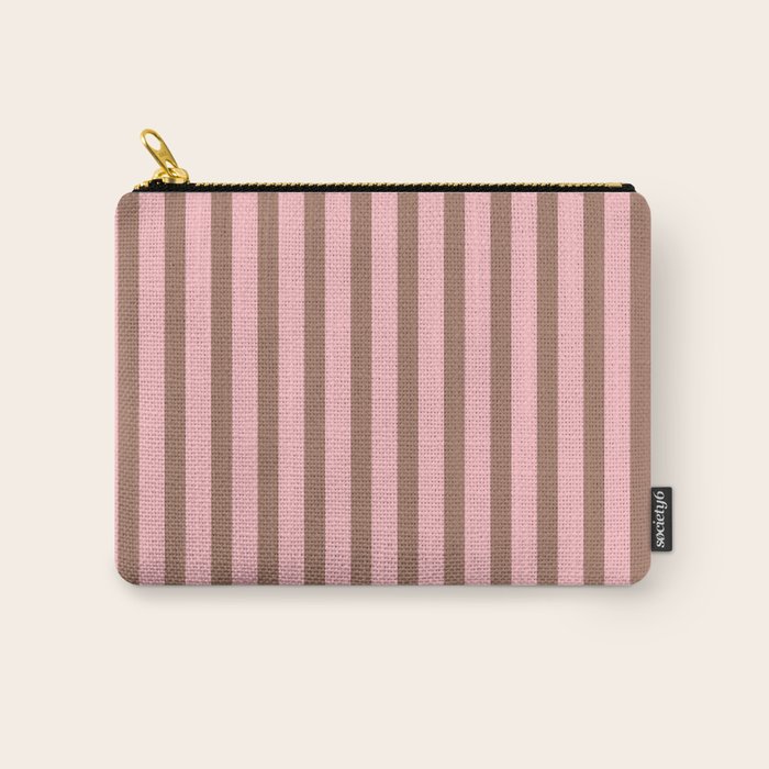 Mocha Brown and Pink Stripes Narrow Vertical Stripe Pattern Carry All Pouch Gallery Image 1