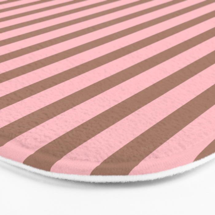 Mocha Brown and Pink Stripes Narrow Vertical Stripe Pattern Bath Mat Gallery Image 3
