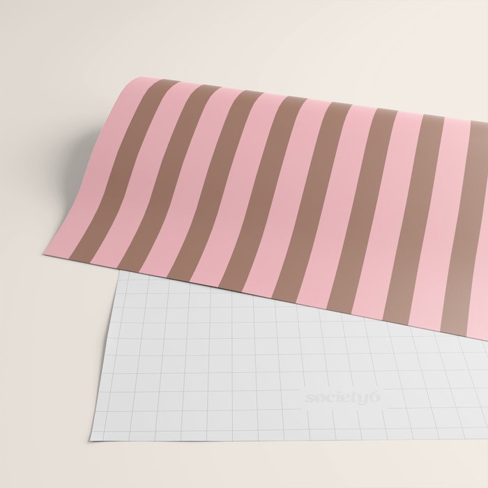 Mocha Brown and Pink Stripes Narrow Vertical Stripe Pattern Wrapping Paper Gallery Image 2