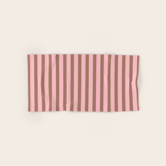 Mocha Brown and Pink Stripes Narrow Vertical Stripe Pattern Bath Towel Gallery Image 1