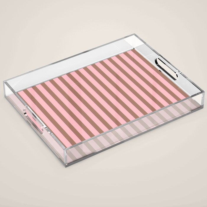 Mocha Brown and Pink Stripes Narrow Vertical Stripe Pattern Acrylic Tray Gallery Image 1