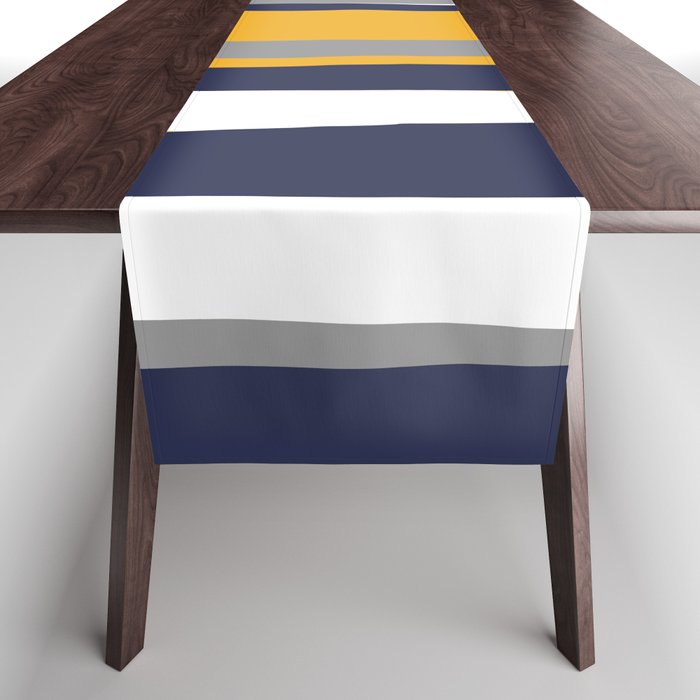 Stripes Abstract, Yellow, Grey, Navy Table Runner Gallery Image 1