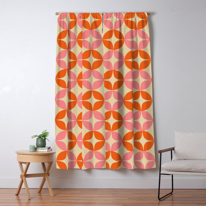 Mid Century Modern Pattern in Pink and Orange Window Curtain Gallery Image 5