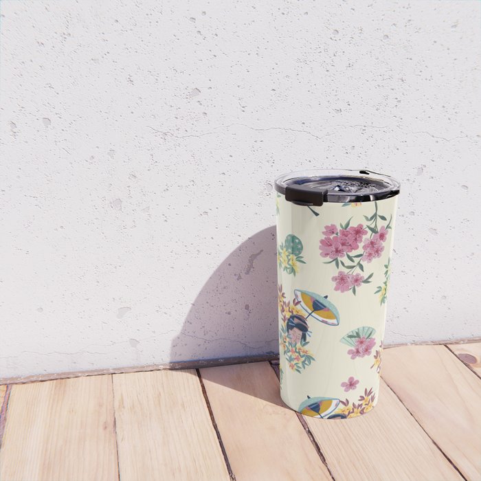 Pastel pink oriental pattern Travel Mug Gallery Image 4