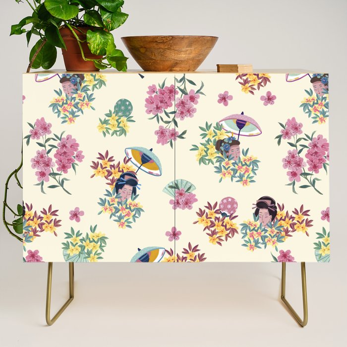 Pastel pink oriental pattern Credenza Gallery Image 1