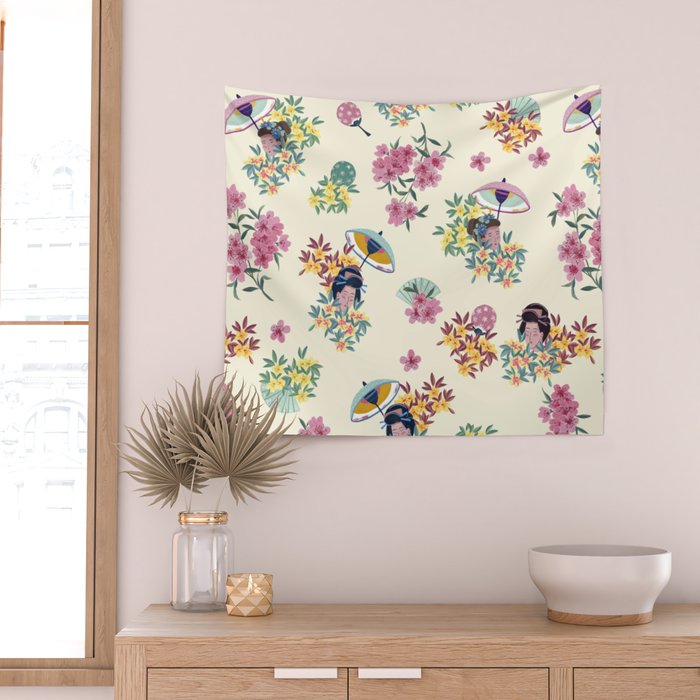 Pastel pink oriental pattern Wall Tapestry Gallery Image 2