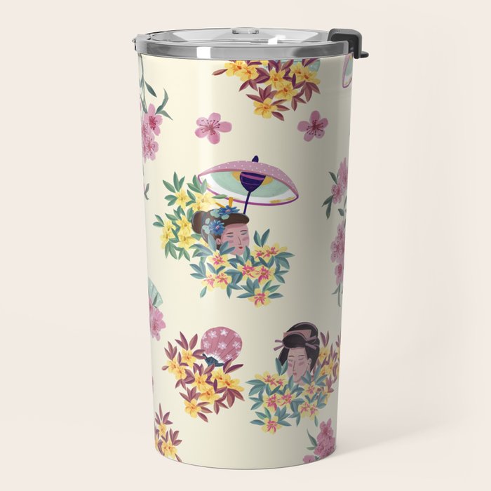Pastel pink oriental pattern Travel Mug Gallery Image 2