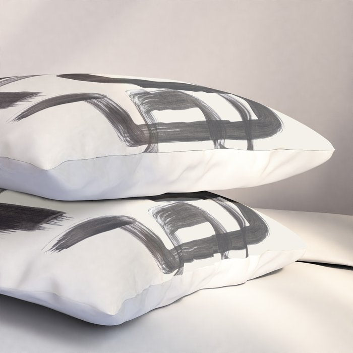 Mid Century Modern Minimalist Abstract Art Brush Strokes Black & White Ink Art Pipe Maze Pillow Sham Gallery Image 3