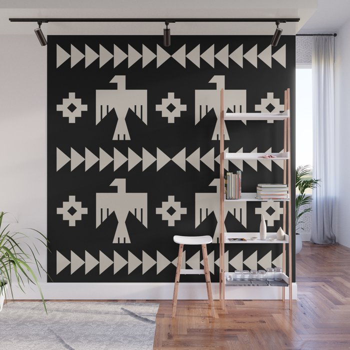 Southwestern Eagle and Arrow Pattern 121 Black and Linen White Wall Mural Gallery Image 1