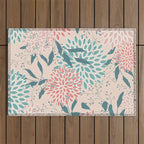 Floral Blooms and Leaves, Peach, Coral and Teal Outdoor Rug Gallery Image 1
