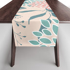 Floral Blooms and Leaves, Peach, Coral and Teal Table Runner Gallery Image 1