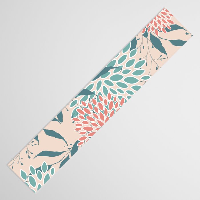 Floral Blooms and Leaves, Peach, Coral and Teal Table Runner Gallery Image 3